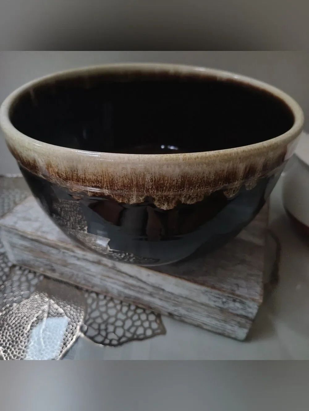 Vintage Drip Glaze Pfaltzgraff Gourmet  Brown  Mixing Bowl 9.5"